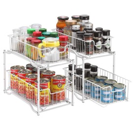 Simple Trending 2 Pack Stackable 2 Tier Under Sink Cabinet Organizer with Sliding Storage Drawer, White