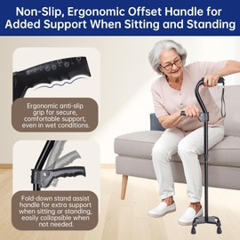 SILAIDESI Adjustable Walking Cane for Men & Women – 4-Pronged Base for Stability – Foldable Cane for Seniors with Foam Padded Offset Handle & Second Handle – Aluminum Alloy Walking Canes