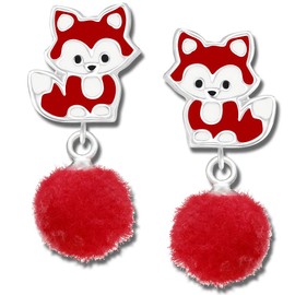 Children's Girls' Earrings Real 925 Sterling Silver Stud Earrings Pom Poms, Sterling Silver 925 sterling silver with enamel and pom poms Sterling silver, Cubic Zirconia