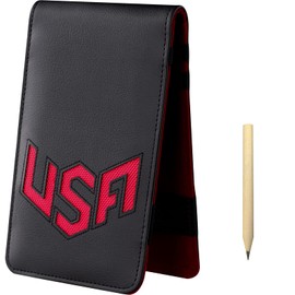 Big Teeth Golf Scorecard Holder Yardage Book Cover USA Pattern Golf Accessories Leather Fit for Most Back Pocket (Red)