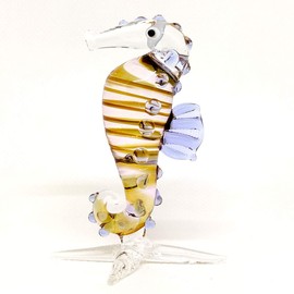 Sansukjai Seahorse Miniature Figurines Animals Hand Blown Color Glass Art Collectible Gift Decorate, Amber Purple