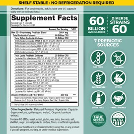 Vital Planet Vital Planet - Vital Flora Men Over 55 Daily Probiotic, 60 Billion CFU, Diverse Strains, Organic Prebiotics, Immune Support, Digestive Health Shelf Stable Probiotics for Men, 30 Capsules