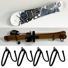 4 Pack Wall Mount Snowboard Storage Rack, Universal Design, Non-Slip Storage, Wall Mounted Ski Organizer Rack for Any Ski Boot, Ski Poles, Goggles, Gloves, Helmet and More for Garage Basement