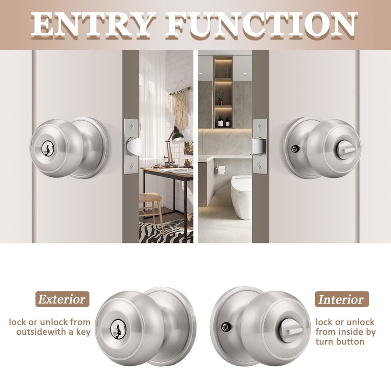 Probrico (5 Pack) Satin Nickel Round Entry Door Knobs Keyed