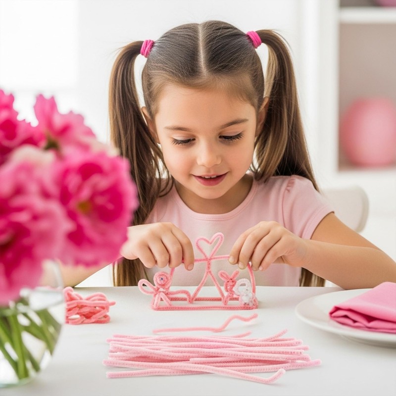 Caydo 100 Pieces Jade Pink Pipe Cleaners Craft Supplies Flexible
