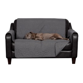 Furhaven Waterproof & Non-Slip Loveseat Cover Protector for Dogs, Cats, & Children - Quilted Paw Print Living Room Furniture Cover - Gray, Loveseat