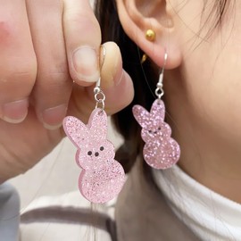 Easter Earrings Cute Bunny Rabbit Drop Earrings Colorful Flower Animal Dangle Earrings Holiday Jewelry Gifts For Women(Pink)
