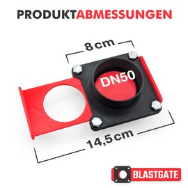 BlastGate 50 mm Gate Valve DN50 for Workshop Extraction Airflow Regulation Robust PLA Gate Valve Black/Red for Dust Control Woodworking and Chip Extraction (2nd Gen, 2024)