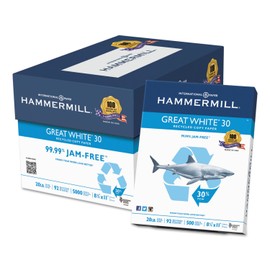 Hammermill Great White 30 Copy Paper, 8.5-inch x 11-inch, 20 lbs., White, 500 Sheets/Ream, 10 Reams/Carton (86700)