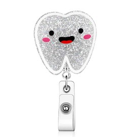 Cartoon Tooth Badge Reel - Cute Retractable ID Badge Holder Gifts for Dentists, Hygienists, Dental Assistants, Students, and Dental Office Staff for Birthdays, Graduations