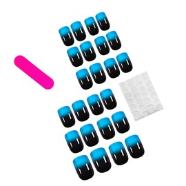 CEWEWP 24Pcs Short Press on Nails Square Gradient Fake Nails Chic Glossy Glue on Nails Blue & Black Gradient Acrylic Nails Full Cover Artificial Nails Cool False Nails Stick on Nails for Women Girls
