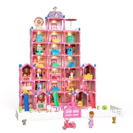 DIY Dollhouse, 564/578pcs/set Castle Model in Play House Cottage Doll House Set, Festival & Birthday Gift for Girls - Color: Rose Gold, Specification: 578PCS