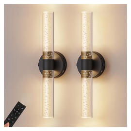 DORESshop Battery Operated Wall Sconces Set of 2, 10000mAh Rechargeable Wall Sconce with Bubble Crystal, 9 Color Dimmable Wireless Wall Sconce, Sconce Wall Decor for Living Room, Bedroom, Black 18in