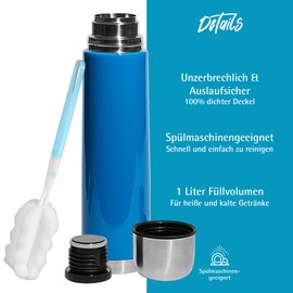GRÄWE Thermos Flask, Stainless Steel Drinking Bottle, 1 Litre, Thermos Flask, Insulated Flask for on the Go with Cup, Leak-