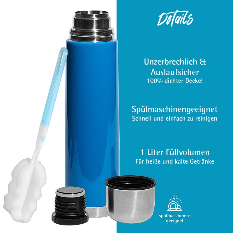 GRÄWE Thermos Flask, Stainless Steel Drinking Bottle, 1 Litre, Thermos