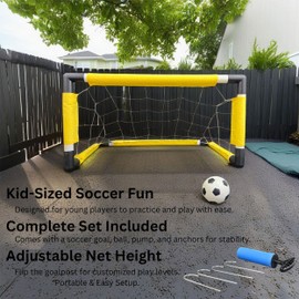 Indoor Outdoor Kids Portable Soccer Goal Set with Ball, Pump, and Anchors