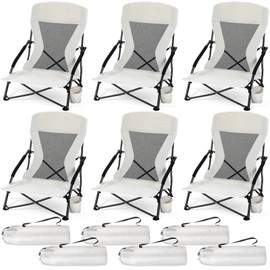 Menkxi 6 Packs Low Beach Chairs Portable Folding Beach Chairs for Adults with Cup Holder and Carry Bag Low Back Travel Beach Chair Compact Beach Chairs Lightweight Low Profile Lawn Chairs for Concerts