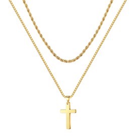 Ursteel Cross Necklace for Men, Stainless Steel Layered Rope Chain Cross Pendant Necklace for Men Simple Jewelry Gifts, Stainless Steel, Cubic Zirconia