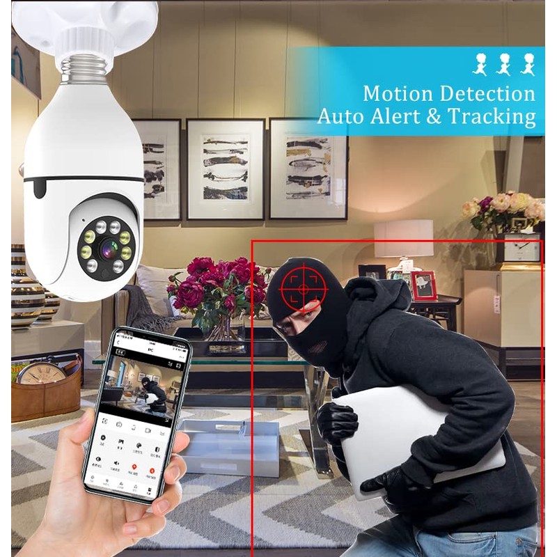 3MP Light Bulb Security Camera for Home Security, 360° WiFi