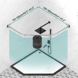 Curved shower curtain rod 304 stainless steel, adjustable shower curtain rod middle 25.5"-35.4", both sides27",corner shower curtain rod for bathroom, cloakroom with 12 hooks - Silver