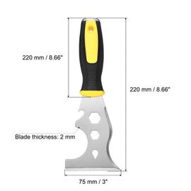 uxcell 12-In-1 Paint Scraper 3" Stainless Steel Multi-Use Putty Knife Painter Tool Drywall Repair Mud Knife for Removing Cement Wallpaper Mud Adhesive Taping with Metal Hammer End
