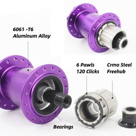rningo Bike Hub Disc Brake 32H for Dirt Jump/Single Speed Bikes,Chrome-Molybdenum Steel Freehub High Strength Rear Bicycle Rim Hubs M10 Female Bolts (Purple)