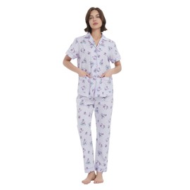 100% Cotton Pajamas For Women Short-Sleeve Long Pants PJS set Cozy Button Down Sleepwear Boyfriend Loungewear S-3XL