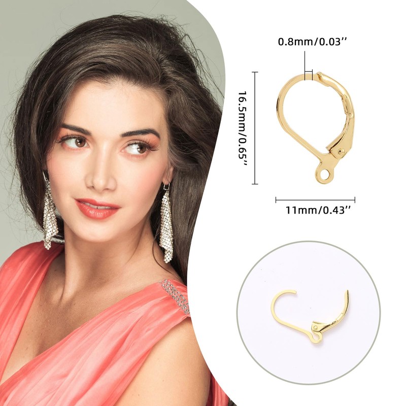 TMMATE 100pcs 18K Gold Filled Leverback Earring Hooks, Hypoallergenic French