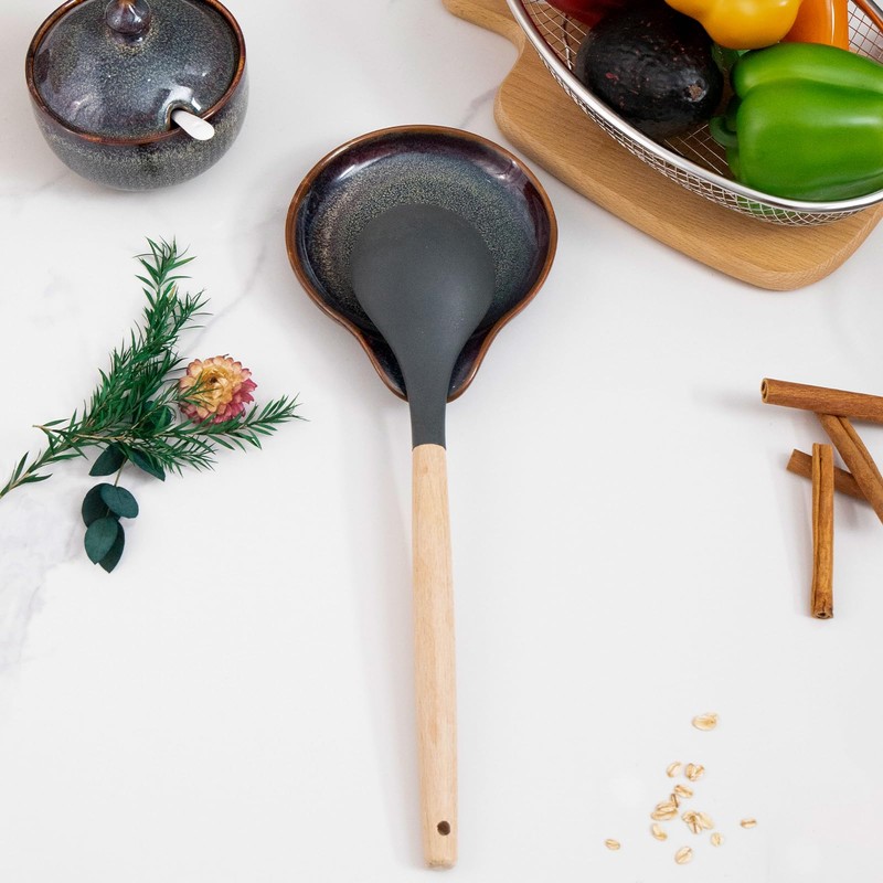 Farmhouse Ceramic Spoon Rests Holder,Coffee Spoon,Cooking Utensil,Ladles, Tong for Kitchen