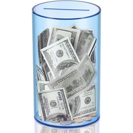 Adults Piggy Bank, Acrylic Clear Piggy Bank for Adults/Kids Must Break to Open, Unopenable Acrylic Savings jar, Size 10" H x 6" Diameter(Large) - Colour: Blue-cylinder, Size: Medium