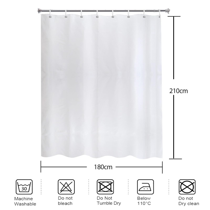 YISURE White Weighted Fabric Shower Curtain 210 drop, Waterproof Shower