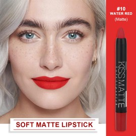 evpct DNM 1Pcs Ruby Red Matte Lipstick and Lip Crayon Liner Pencil Pen Set for Women Lip Stain Long Lasting Waterproof labiales mate magicos 24 horas originales pintalabios permanente 24 horas 10