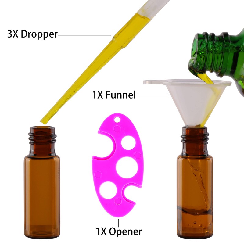 MaxMau 24 Pack 5ml Amber Glass Roller Bottles for Essential