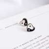 Yin Yang Heart Shaped Stud Earrings Sterling Silver 925 Minimalist