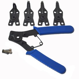 4 in 1 Circlip Pliers, Internal External Circlip Snap Ring Pliers with 4 Exchangeable Jaws for Retaining Ring Installation and Removal, 7 inch, Blue