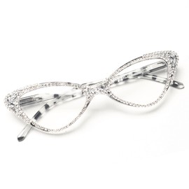 bullabulling Cat Eye Rhinestone Reading Glasses for Women Sparkling Crystal Eyewear Frames Trendy bling Diamond Reader (black demi, 1.75, x)