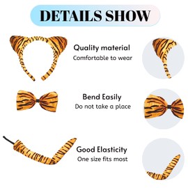 Lizzy Girls Animal Ear Set Tutu Costume School Book Day Week Nativity Angel Fairy Wings Fancy Dress Party Outfit Skirt Accessories Kit(3 Pcs Tiger set)