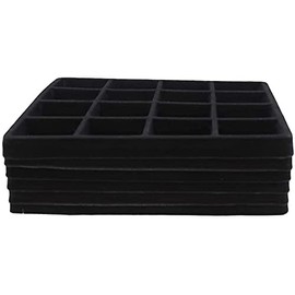 RJ Displays 5-Pack Black 16 Compartment Half Size Jewelry Display Inserts to showcase Rings, Pendants, Coin, Watch Parts, Jewelry Findings, Gem Stones stackable inserts