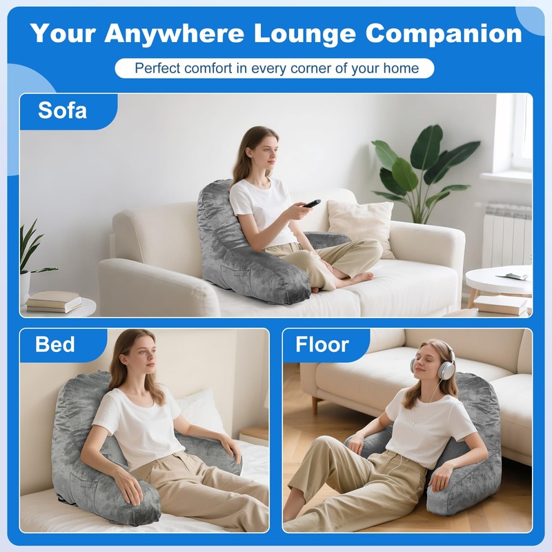 Jufone Reading Pillow Premium Backrest Support for Bed, Couch &