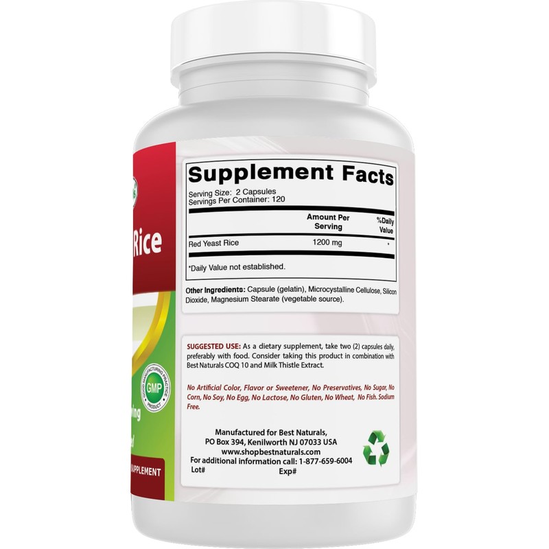 Best Naturals Red Yeast Rice 1200mg Per Serving 240 Capsules