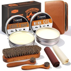 8 Pieces Leather Boots Shoes Cleaning Kit, 3.5oz Saddle Soap for Leather Cleaning, 3.5oz Mink Oil for Boots Polishing, 3 Horsehair Shoe Brushes, Shoe Polish Cloths