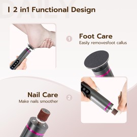 Electric Foot Callus Remover, Adjustable Speed Rechargeable Foot Sander Pedicure Tools for Feet Dead Skin with Sandpaper Disk and Nail Drill Bits,Equipped with Digital Display（Dark Gray）