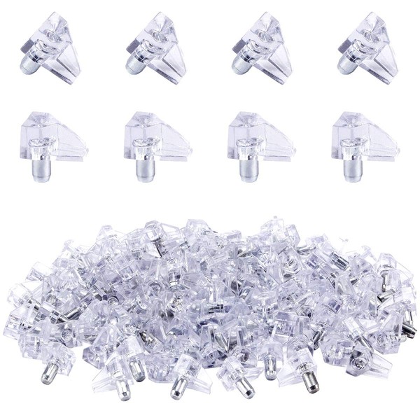 Apipi 100 Pieces Clear Shelf Support Pegs -5 mm Cabinet Shelf Clips,Shelf Holder Pins Bracket Steel Pin for Cabinet Furniture Book Shelves Supplies
