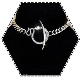 AJACITY Chunky Snake Choker Necklaces Silver Punk Circle Pandant Necklace for Women