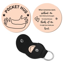 CREATCABIN 1 Set Pocket Hug Token Palm Pattern Long Distance Relationship Keepsake Keyring Stainless Steel Double Sided with PU Leather Keyring Gift for Family Friends 3 cm Rose Gold