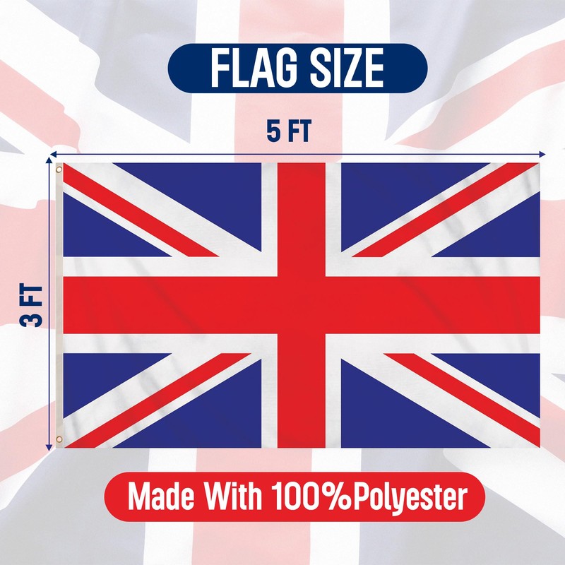 5x3 Foot United Kingdom UK Flag - Union Jack Flag