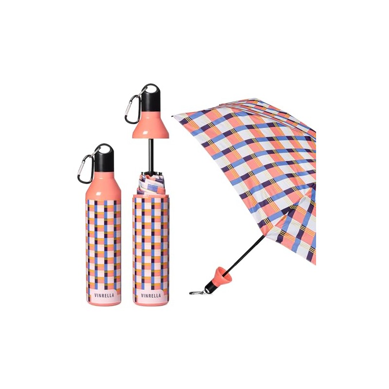 VINRELLA Water Bottle Umbrella -Gingham Pink