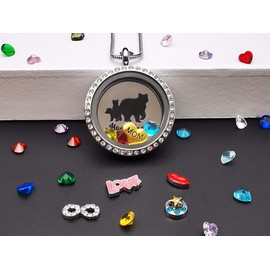 GOKING Mama Bear Necklace with 2 Cubs for Women, Floating Locket Pendant with 24 Birthstones & Charms for Mom Mother Mummy Momma