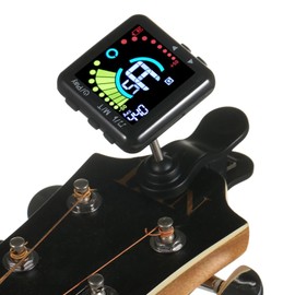 Guitar Tuner Rechargeable, Clip On Tuner with LCD Color Display with Guitar, Ukulele, Violin and Chromatic Tuning Modes, Professional Electric Guitar Tuner & Metronome for All Stringed Instruments