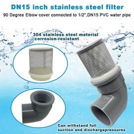 COTONLAKE DN15 inch stainless steel filter cover connected to 90 degree elbow 1/2" PVC DN15 water pipe, pvc pipe screens suction strainer used to remove debris and reduce solid entry（1pcs）